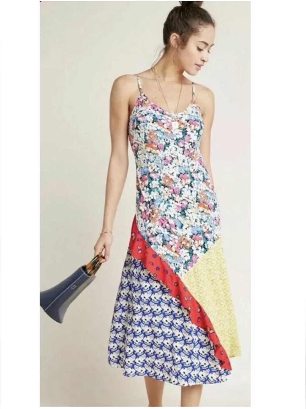 Anthropologie Multicolor Floral Patchwork Maxi Slip Dress